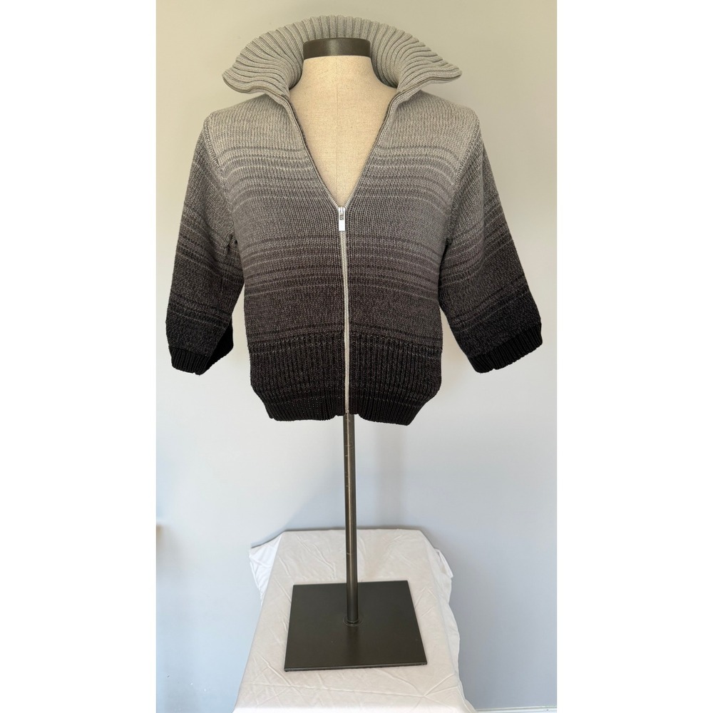 Jones New York Sport Ombre Zip Up Sweater Jacket Gray Black Gradient Cotton M